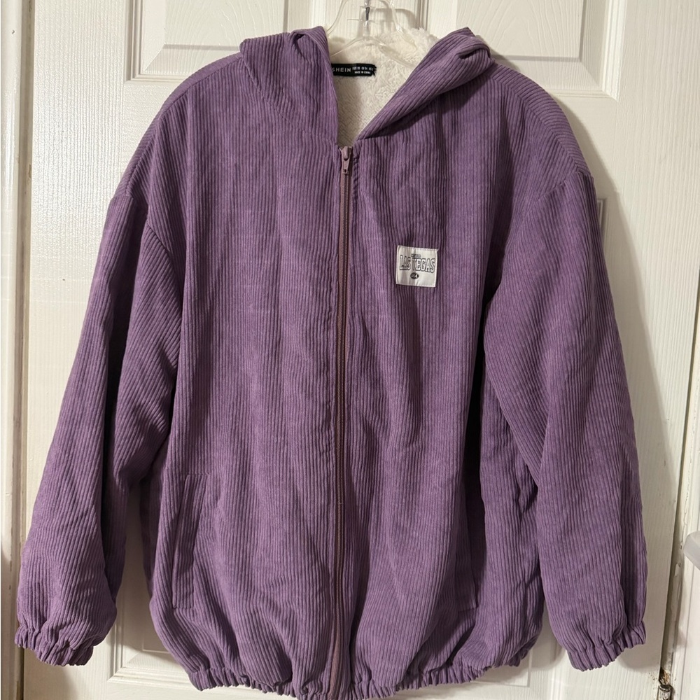 Stylish Purple Corduroy Jacket with Las Vegas Patch